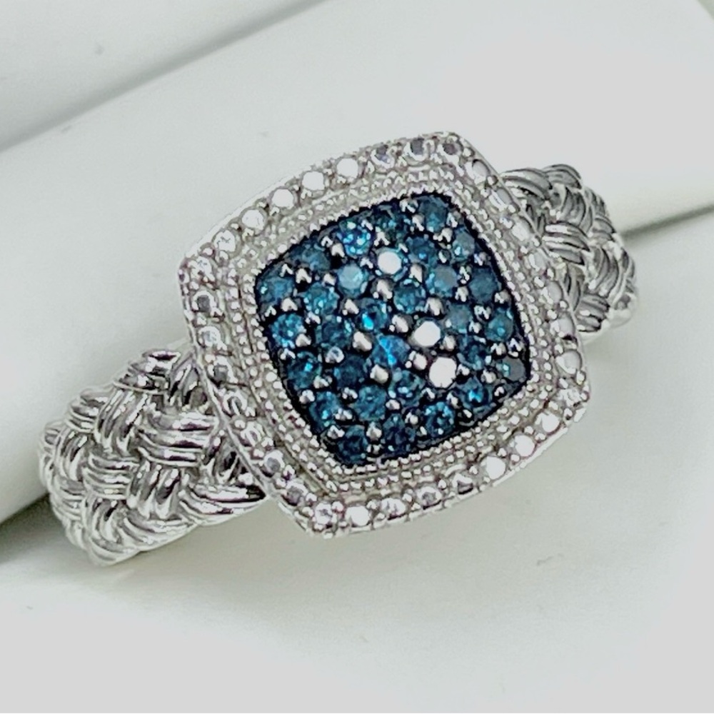 Affinity Diamonds Blue Diamond Cluster Ring 925 Sterling Silver Size 5 QVC